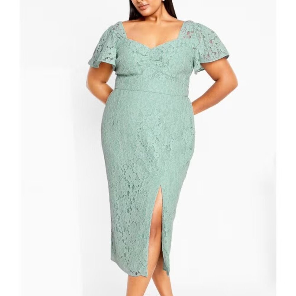 NWT! City Chic Lace Maisie Sweetheart Neck Pastel Green Ether - Plus Size 1X/16